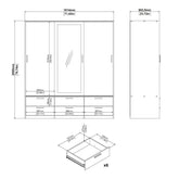 Dimensions Line White Wardrobe with 3 Doors 6 Drawers